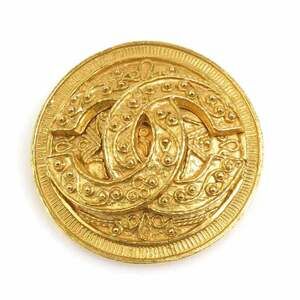 CHANEL Gold Logo Brooch